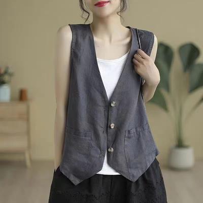 Loose Waistcoat Lady Outerwear Single Row Buckle Cardigan Vest Women Coat Solid Color Short Sleeveless Female Jacket