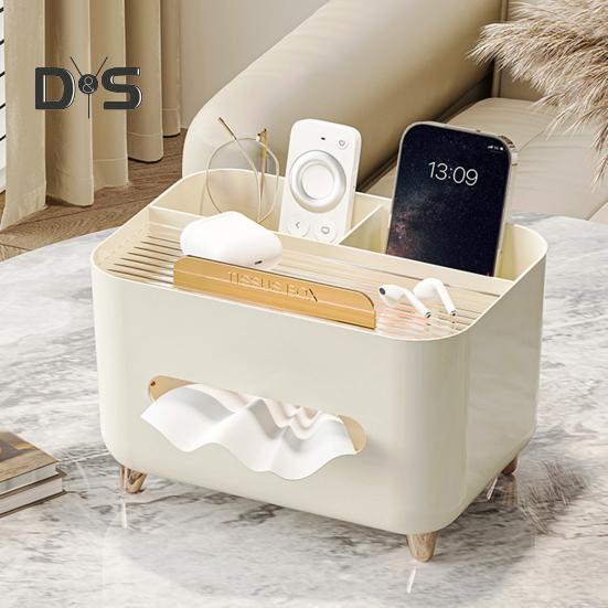 Multifunctional Tissue Box Cover Holder with Storage Compartments Large Capacity Rectangular Napkin Tissue Organizer