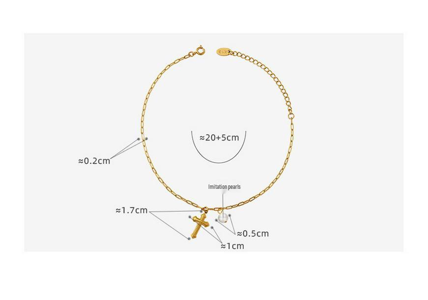 European & American Niche Design Pearl Cross Pendant Gold-Plated Anklet: Simple, Fashionable, Titanium Steel, Fairy Style for Women
