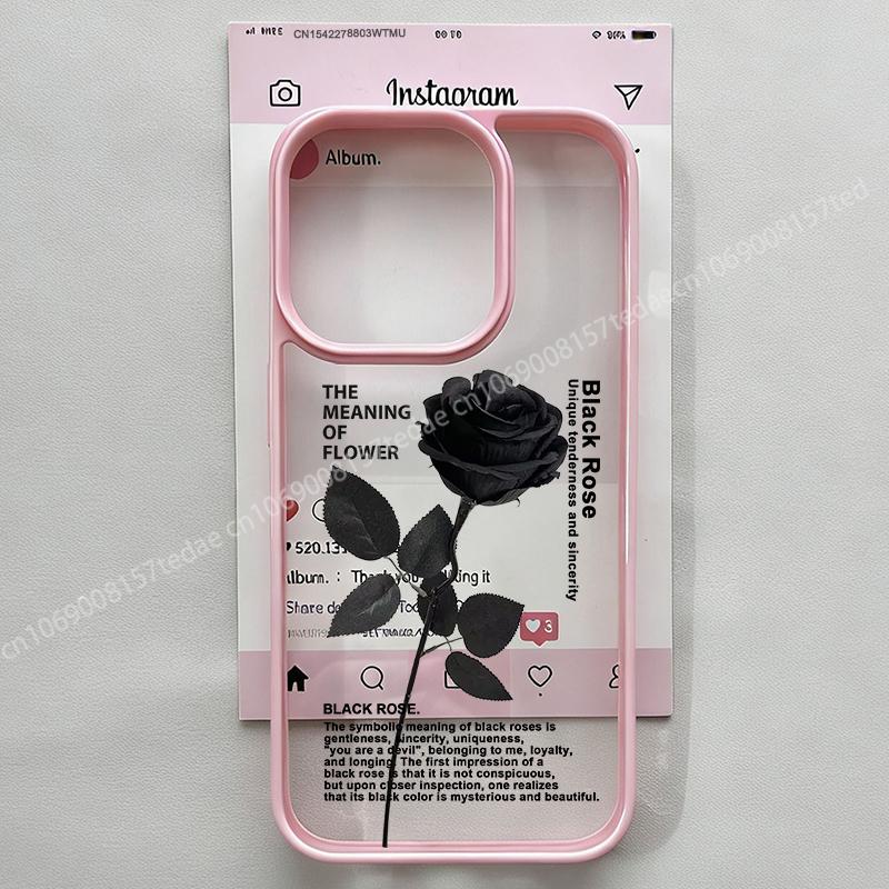 Vintage Black Rose Flower Phone Case for IPhone 17 1615 14 13 12 11 Pro MAX 17Air XR 8Plus Y2K Girl Hard Clear Hard Cover Fundas