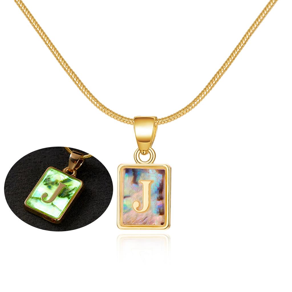 Colored Shell Luminous 26 Letter Square Brand Pendant Snake Bone Chain Necklace Couple Letter Necklace