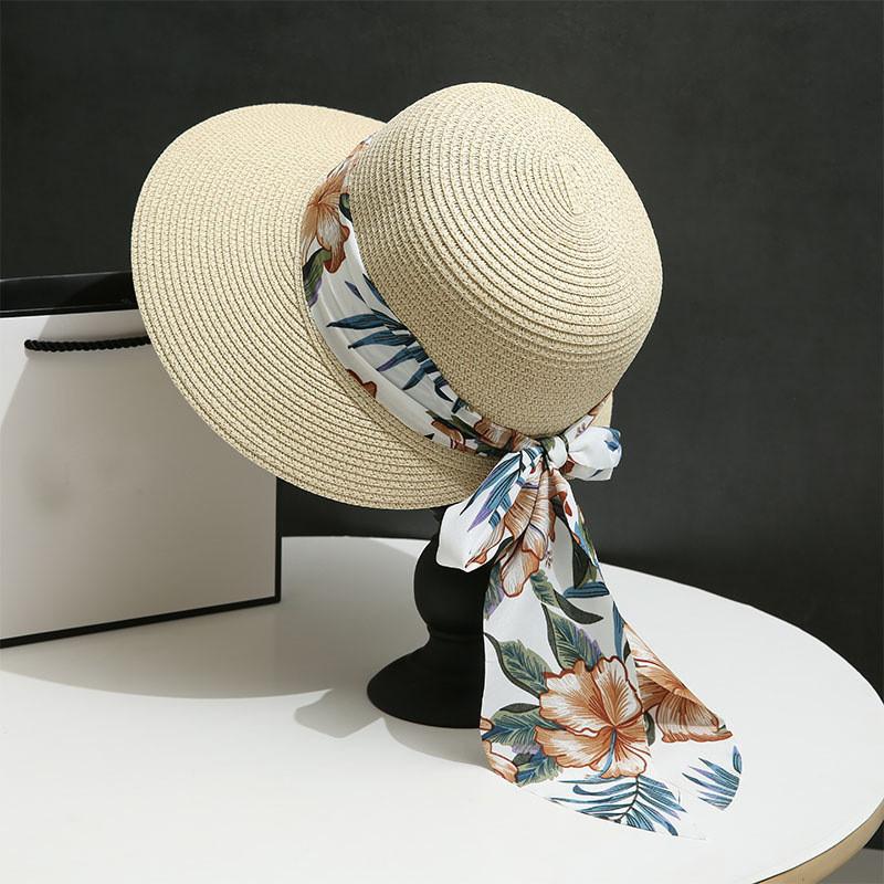 

Chic Women s Summer Sun Hat With Leaf Ribbon Casual Bowknot Large Brim And Breathable Paper Material бежевий