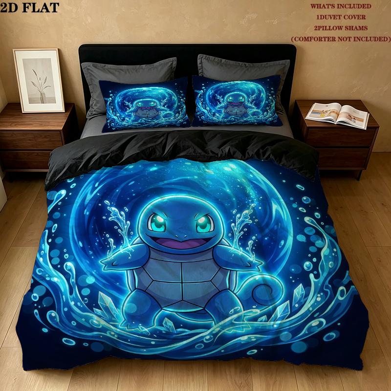 Pokmon Pattern Bedding Quilt Set Quilt Cover Pillowcase Home Birthday Gift(1 * duvet cover + 2 * pillowcase, without core)