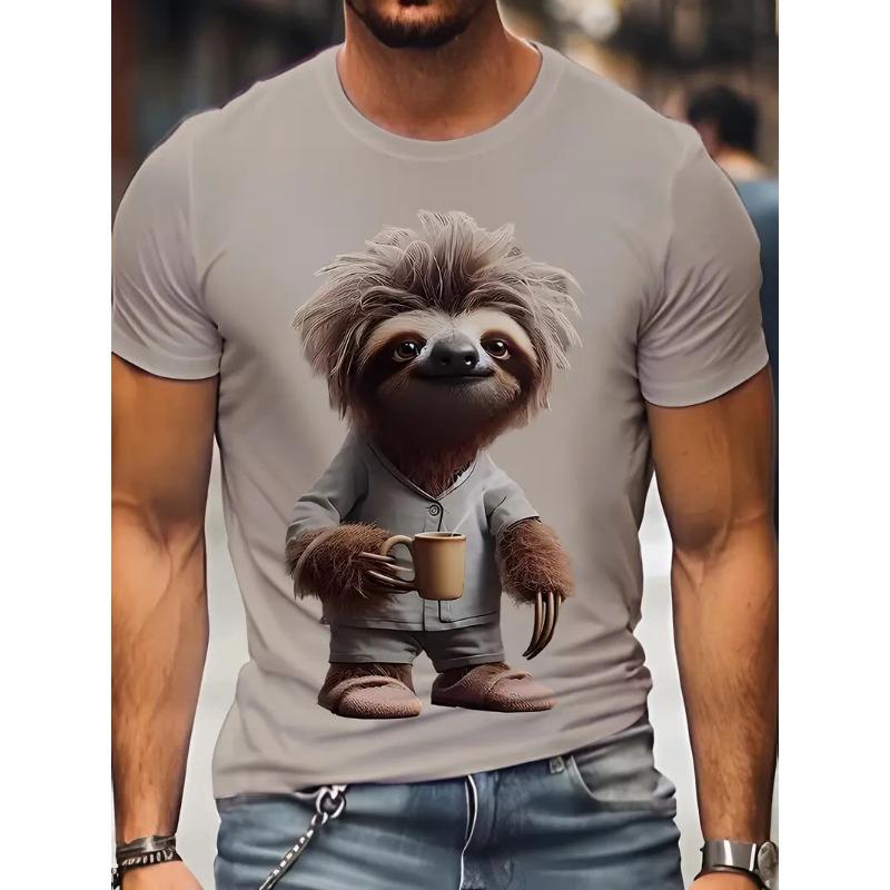 Funny Animal Printed Men's T-Shirts Summer Casual Round Neck Short Sleeve Outdoor Fashion Oversized Male Clothing Street T-Shirts