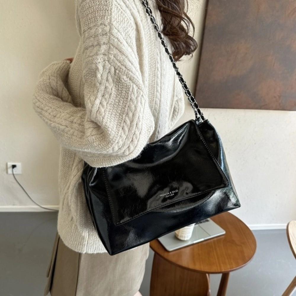 Fashion Large Capacity Crossbody Bag Single Shoulder PU Material Tote Bag Chain Strap Solid Color Shoulder Bag
