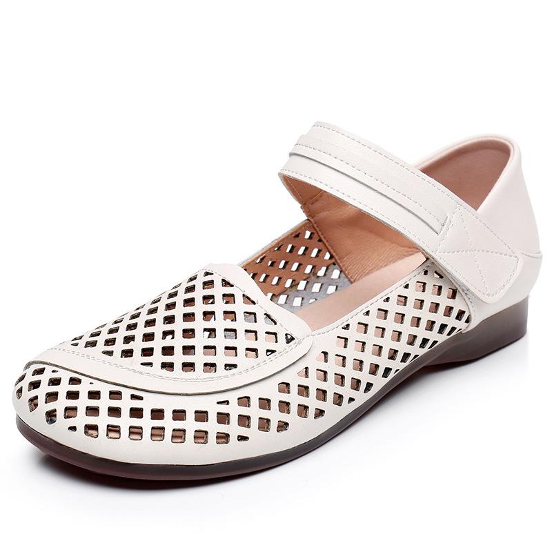 GKTINOO 2025 Summer Genuine Leather Hollow Shoes Woman Sandals Casual Mother Flat Soft Sole Comfortable Sandals Non-slip