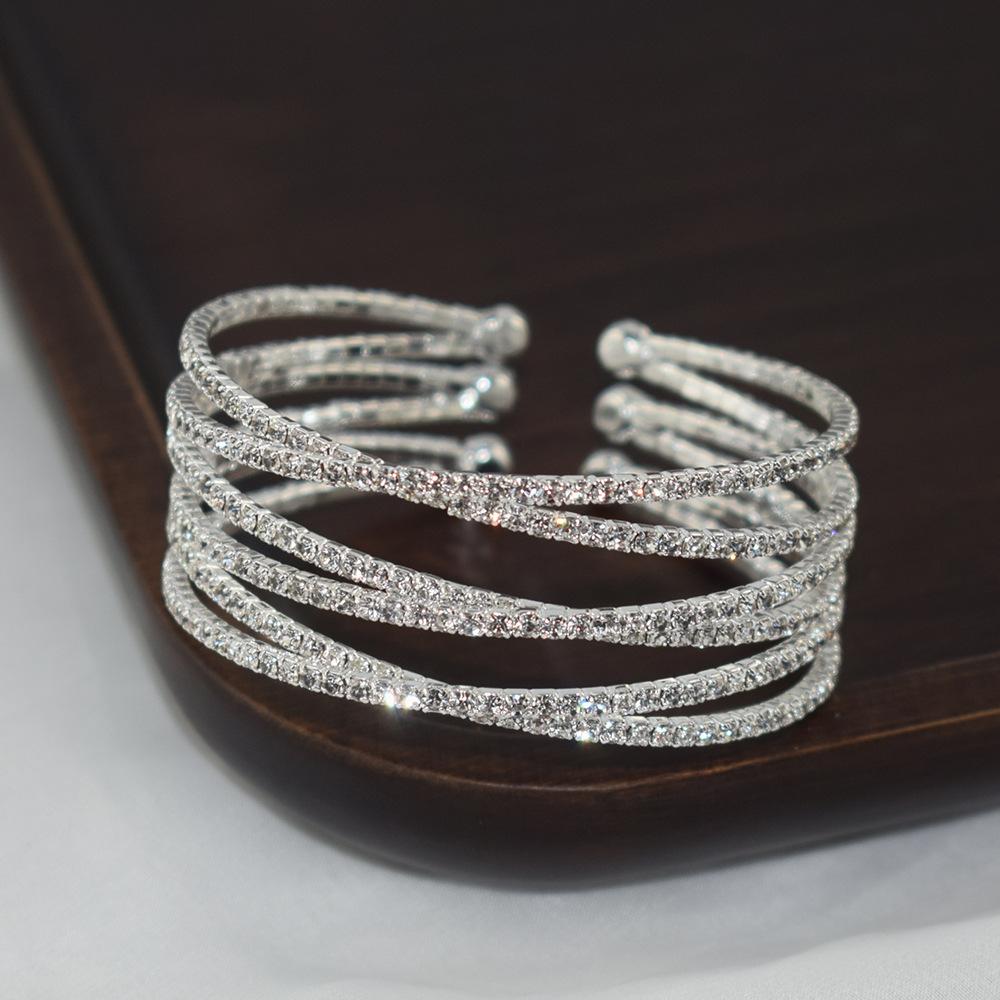 Korean Retro Geometric Rhinestone Double Cross Bracelet Temperament Wild Blogger Style