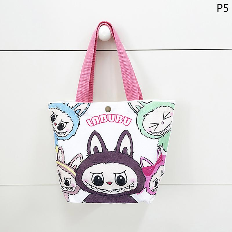Labubu Canvas Bag Cotton Cute Cartoon Funny Shopping Tote Pouch Commuter Student Travel Simple Versatile  Women Bags Gift