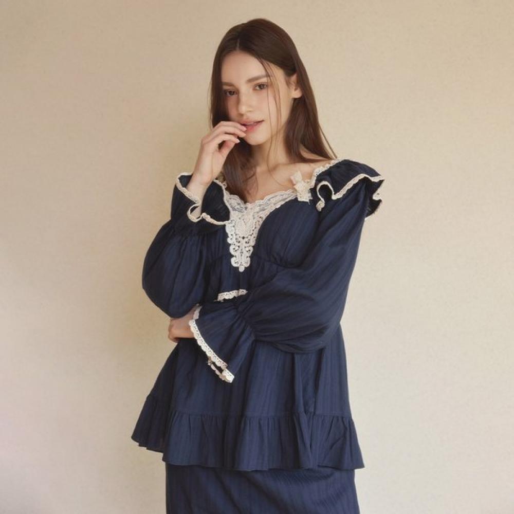 Lunaluz Women S Long Sleeve Two Piece pajamaS With Emma Cotton Bra Cap navy/free