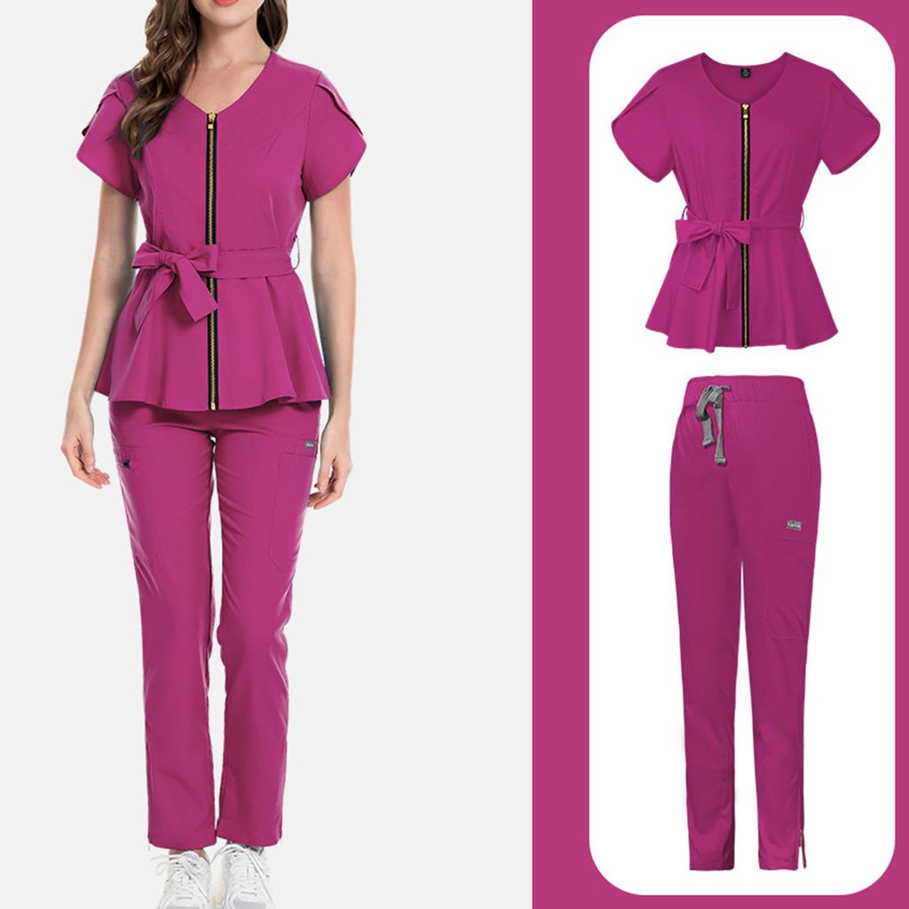 Ladies' Comfortable And Casual Solid Color Short Sleeved Pants Protective Suit Set
