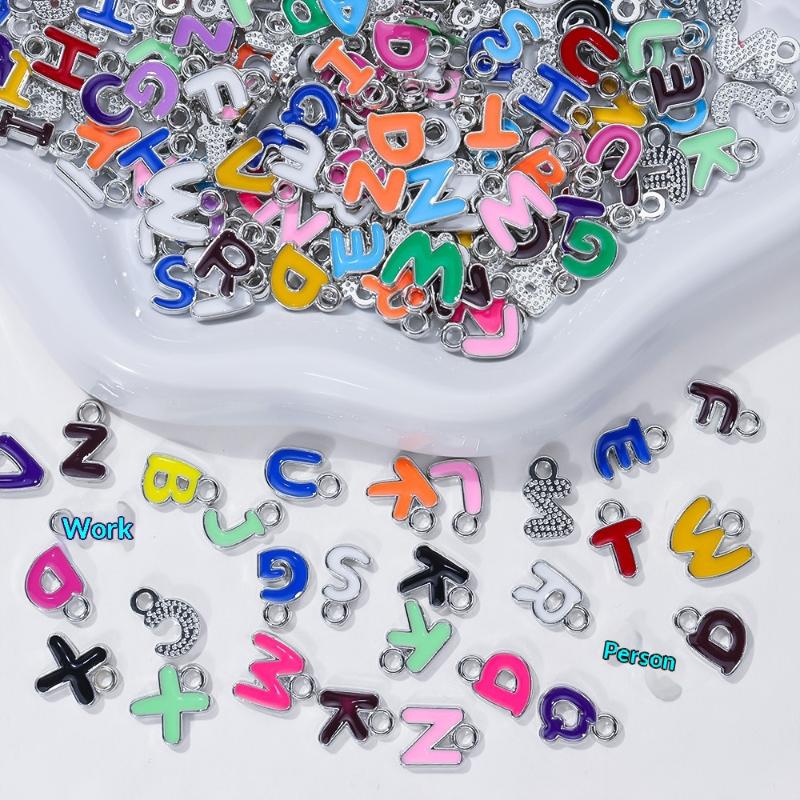 100Pcs Colorful Enamel A-Z Alphabet Charms Metal Letter Pendants For Diy Jewelry Making Bulk Charms For Jewelry Making Pendants