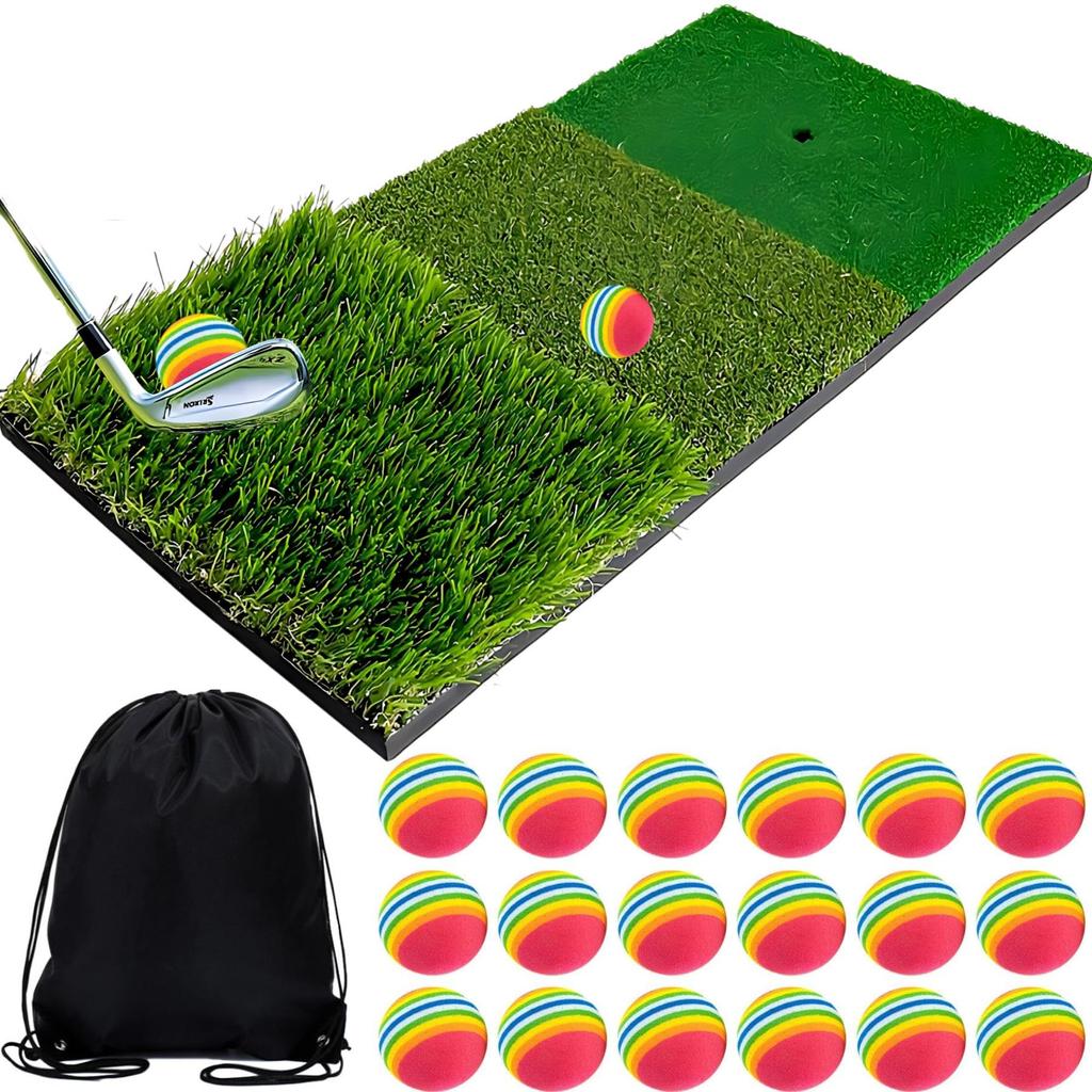 Gavit Golf Practice Mat, Approach Practice Equipment, Indoor Training, Grass-Style Mat, 20 EVA Balls, Storage Bag Included, 3-Way, 30-60cm