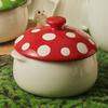 1pc Charming Red Mushroom-Shaped Ceramic Soup Bowl with Handle and Lid , Ideal for French Onion Soup, Pot Pies, Cereals
