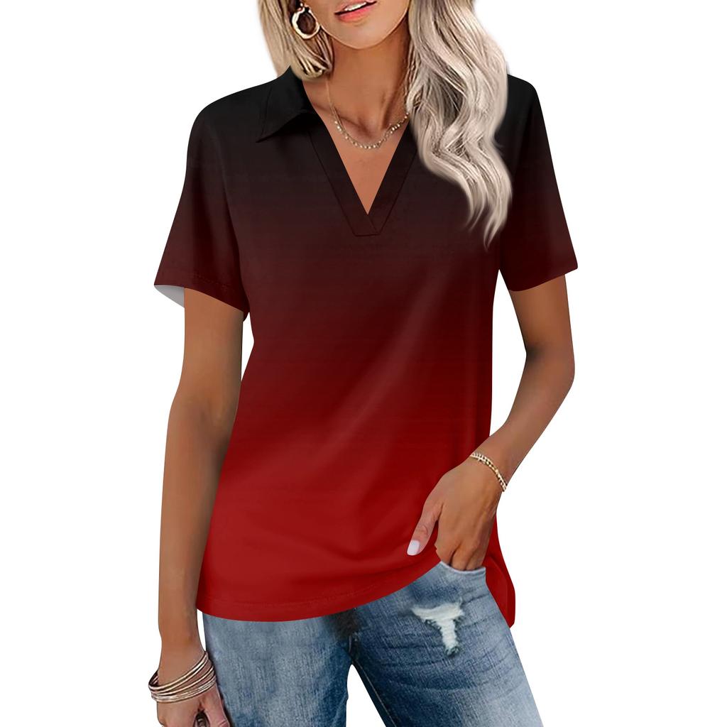Women's Fashion Casual Lapel Short Sleeve Color Shirt Women's Up Tops