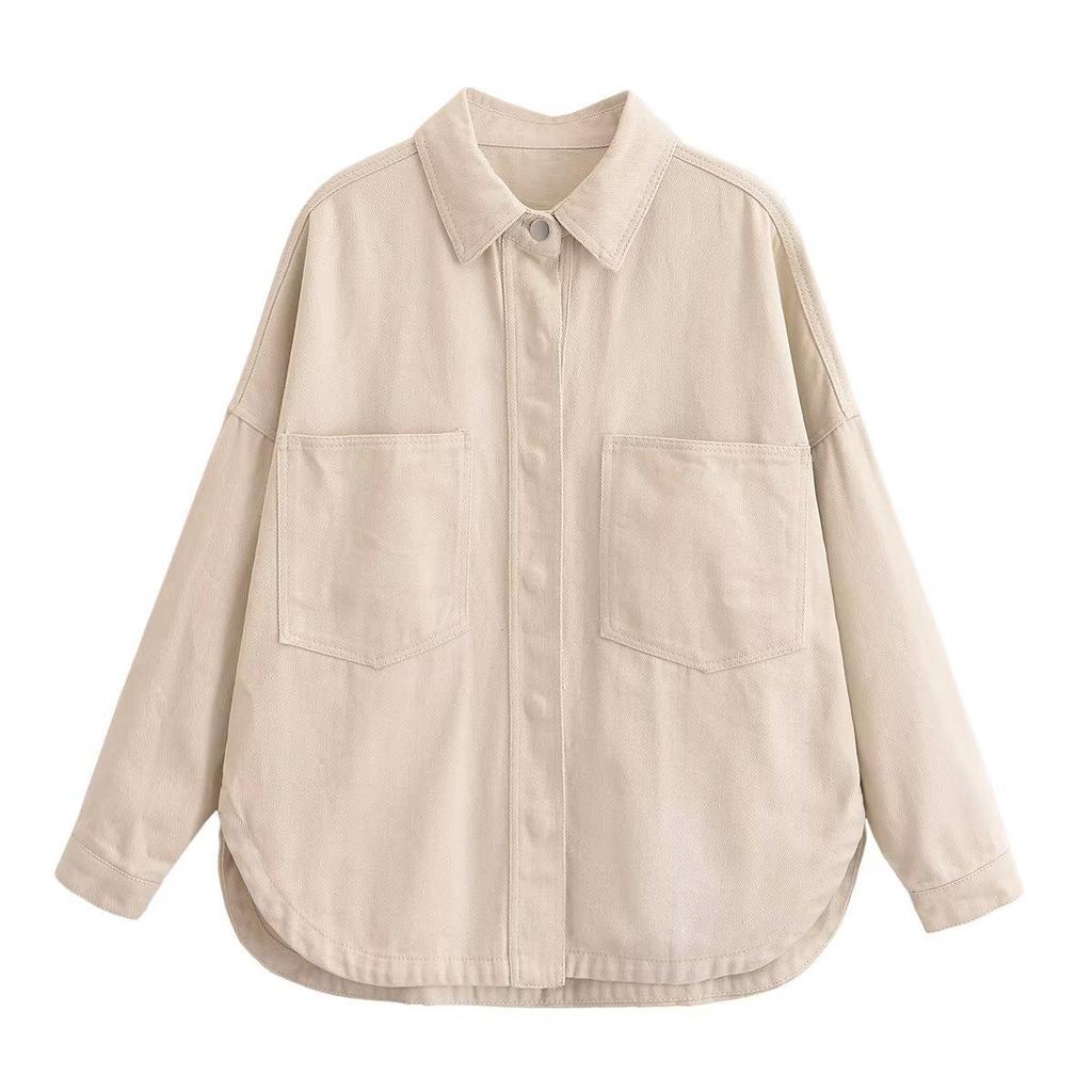 Plus-size Retro Lapel Long Sleeve High-Quality Denim Shirt Jacket for Women