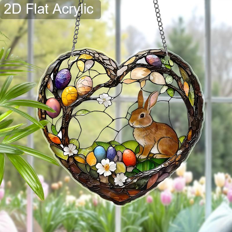 Acrylic Heart-Shaped Easter Bunny Suncatcher Stained Glass Effect Window Hanging Ornament Easter Lover Gifts