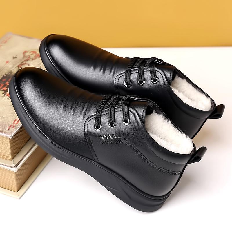 New Winter Warm Men's Shoes, Genuine Leather Upper, Wool Lining, Anti-Slip Rubber Sole, Casual Outdoor Daily Fashion Proof Shoes