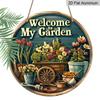 2D Flat, 1pc Vintage Aluminum Welcome To My Garden Sign - Weatherproof Floral Mural Wall Art with Hanging Rope, Rustic Indoor/Outdoor Decor for Home