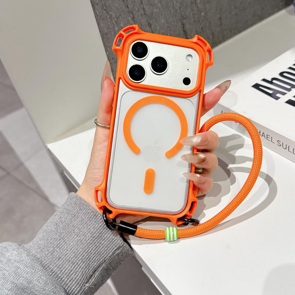 Vier-Ecken Anti-Drop Handy-Lanyard-Hülle Geeignet für iPhone 17 Pro Max Magnetisch 16 Plus Handgelenk Kurzes Lanyard 15 14 13 Pro Air