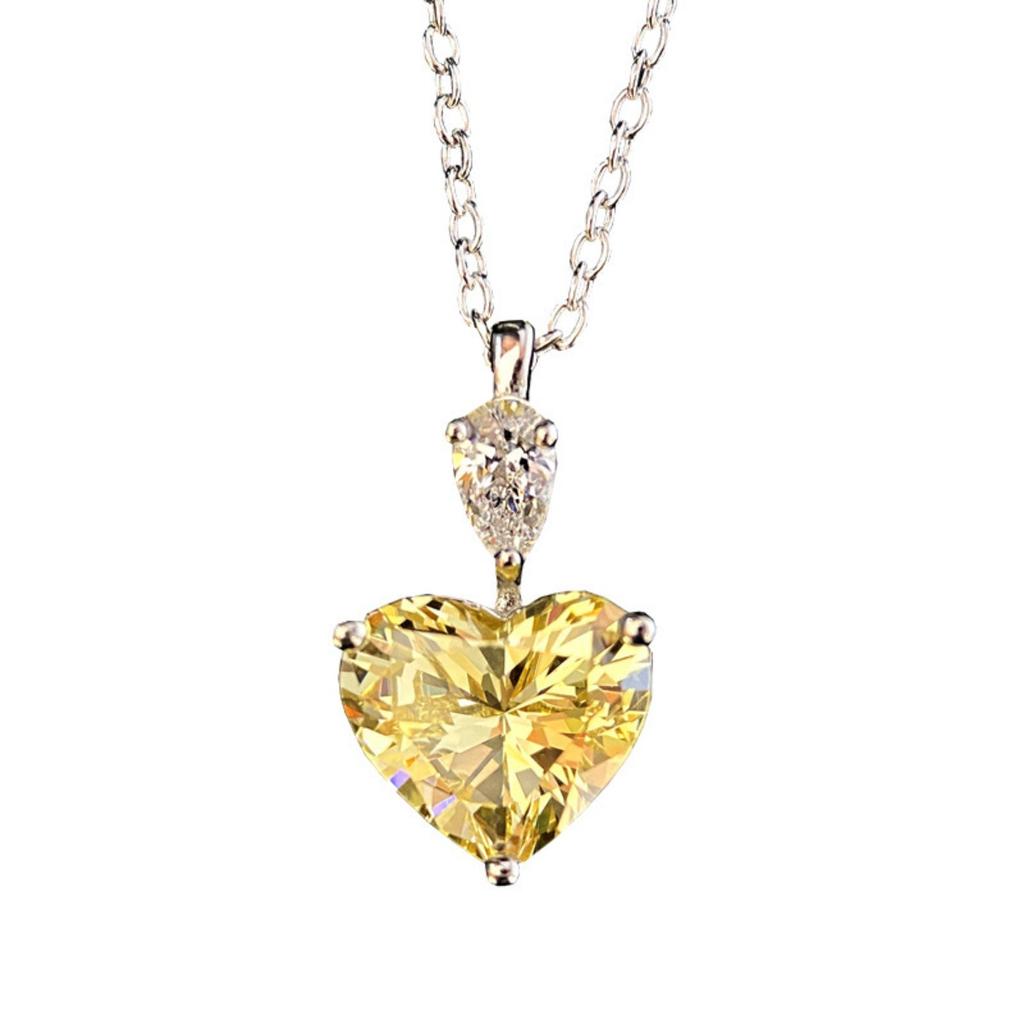 Sparkling Yellow Heart Pendant Necklace Elegant Love Design Dainty Clavicle Chain for Women for Daily Wear Party and Gift
