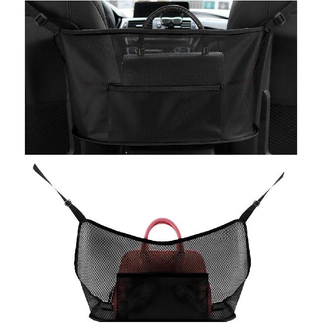 Car Net Pocket Handbag Holder, Driver Storage Netting Pouch Between Seats, Large Capacity Seat Back Organizer Mesh Pocket for Purses and Bags, Auto