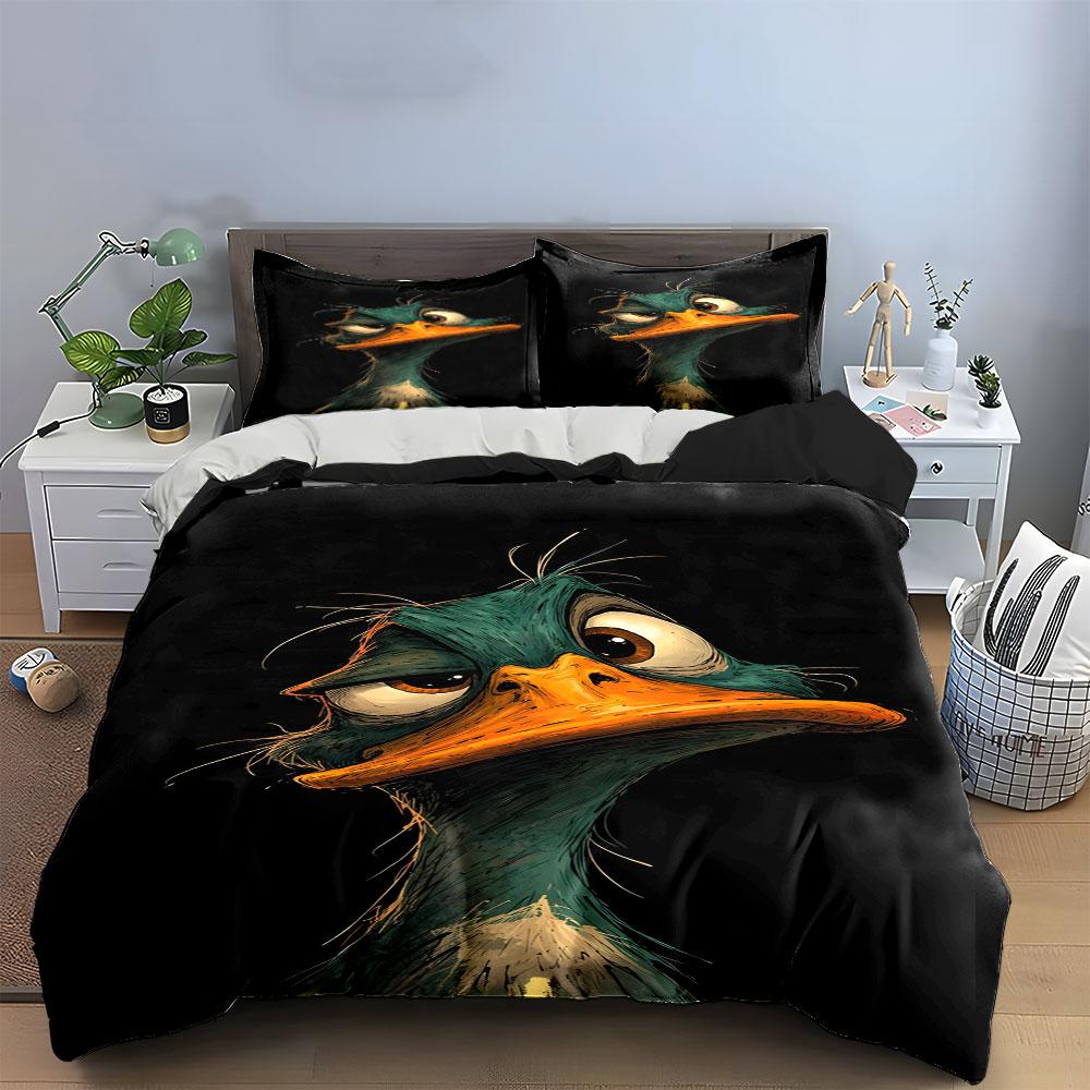 Cartoon green duck illustration. Bedding sets Duvet cover sets Duvet covers Pillowcases(1 * Duvet Cover 2 * Pillowcases, without duvet insert)