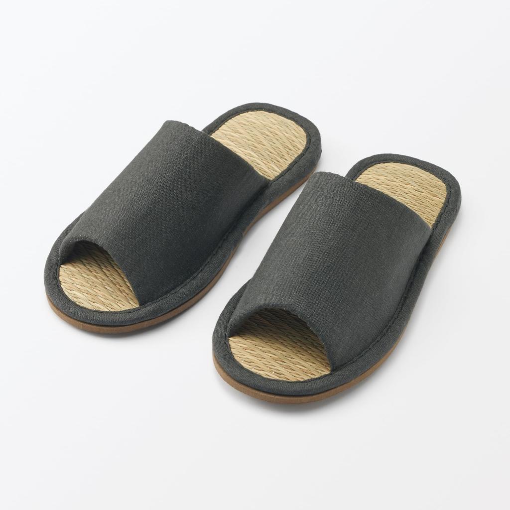 Igusa Front Charcoal XL [MUJI] Slippers, Slippers, Opening, 84774577, Gray,
