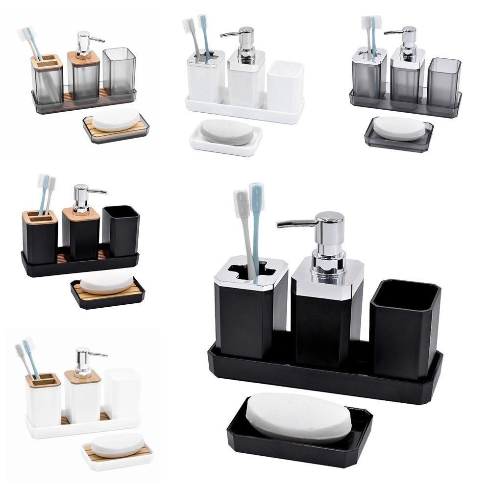 5pcs/set Non Slip Countertop Hands Soap Bottle Toothbrush Holder Bathroom Organizer Set  for Hotel
