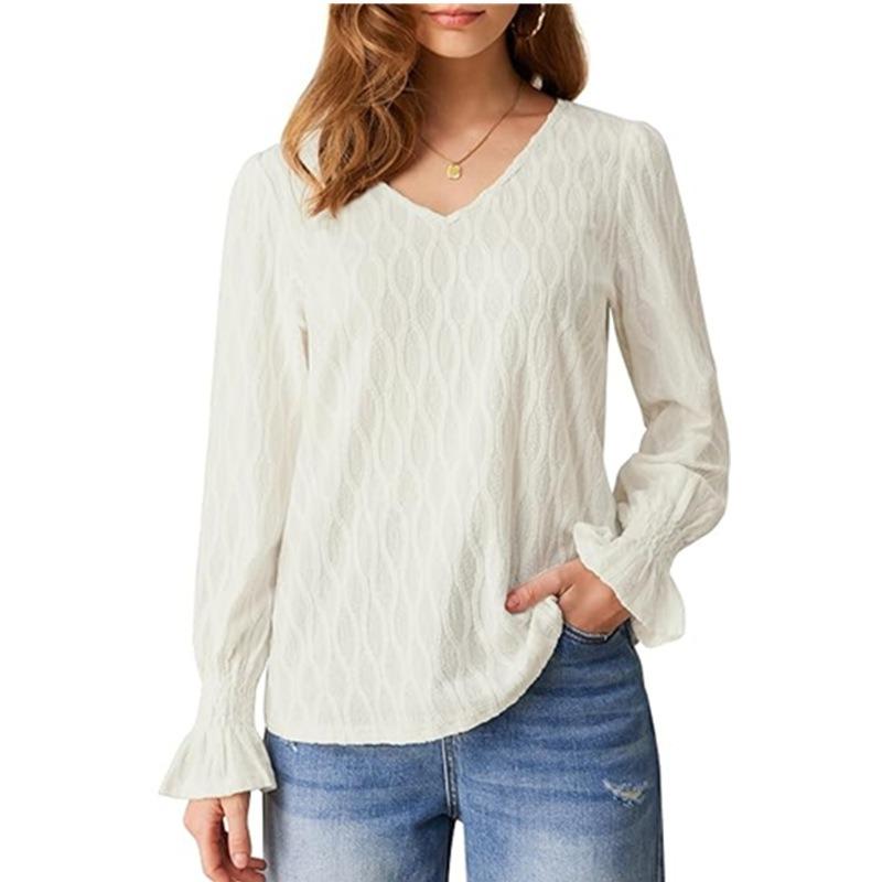 Women's Autumn and Winter New Fashion Solid Colour V-Neck Long Sleeve Range T-Shirt Top