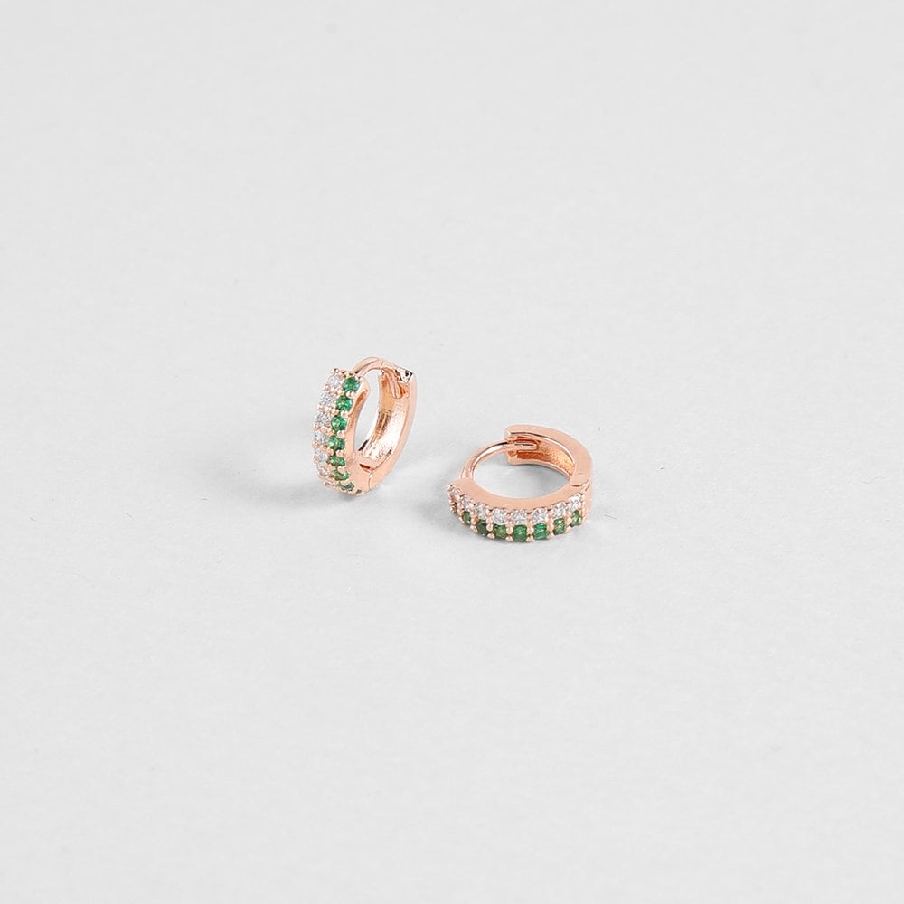 [Judy And Paul] Azuh Emerald Green and Crystal Small Hoop Earrings E51693