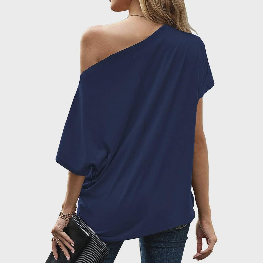 Women's Irregular One-Shoulder Solid Color Loose Short-Sleeved Top