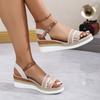 Pearl Wedge Heel Sandals Women's 2024 Summer New Hemp Rope Bottom Buckle Thick-soled Fish Mouth Sandals