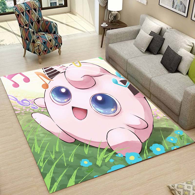 Pokémon print rug, cute Pikachu, Jigglypuff and Charmander cartoon decorative rug, home décor