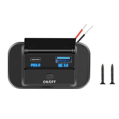 Quick Charge PD Type C Dual USB Ports Car Bus Charger Socket Adapter 12V/24V USB Power with Swith for Marine Motorcycle