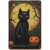 HalloweenBlackCatVintSign Vintage Halloween Tin Sign 8x12" - Rectangular Metal Wall Decor, Retro Black Cat Home Poster