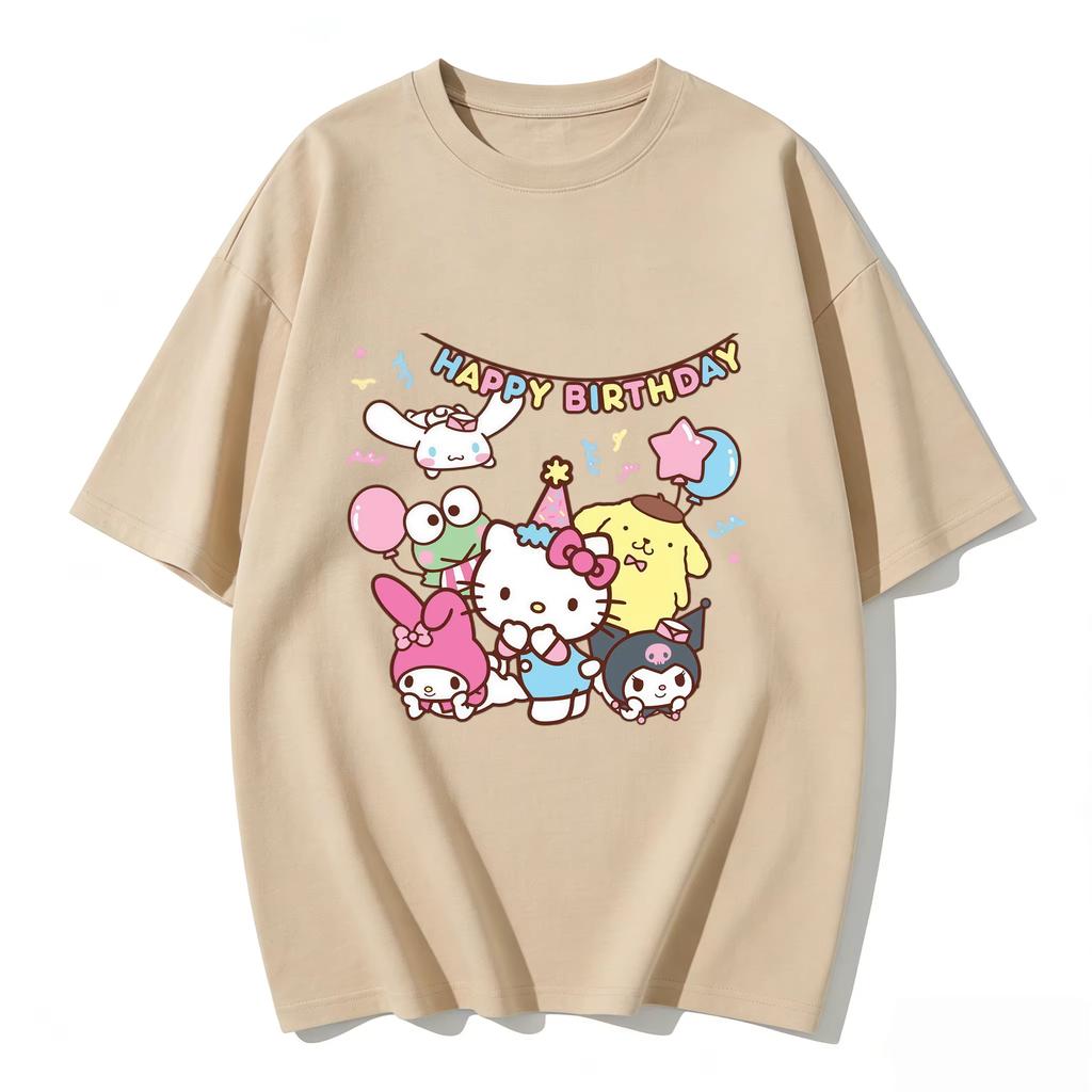 Highquality Trendy New Kuromi Cute Cartoon Print Tshirt Family Matching Outfits Casual Short Sleeve Tee for Women Unisex Kid