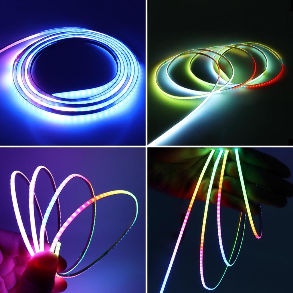 WS2811 RGB COB LED Strip Light, DC5V, 1m, 3mm Width, Ultra-thin, Programmable