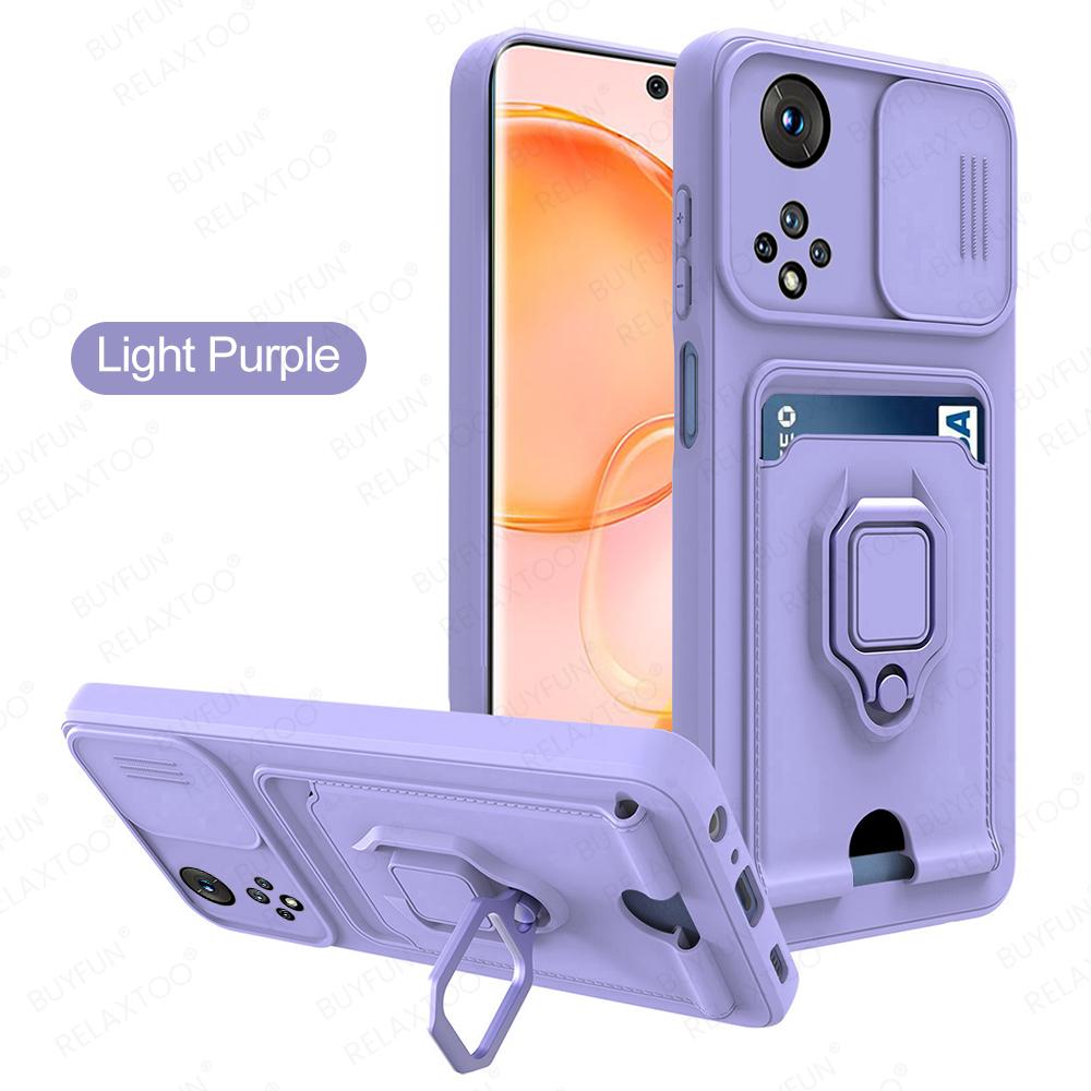 Slide Camera Lens Protection Case For Honor 50 6.57inch Card Slot Stand Holder Magnetic Cover For Huawei Honor Honer Honar 50