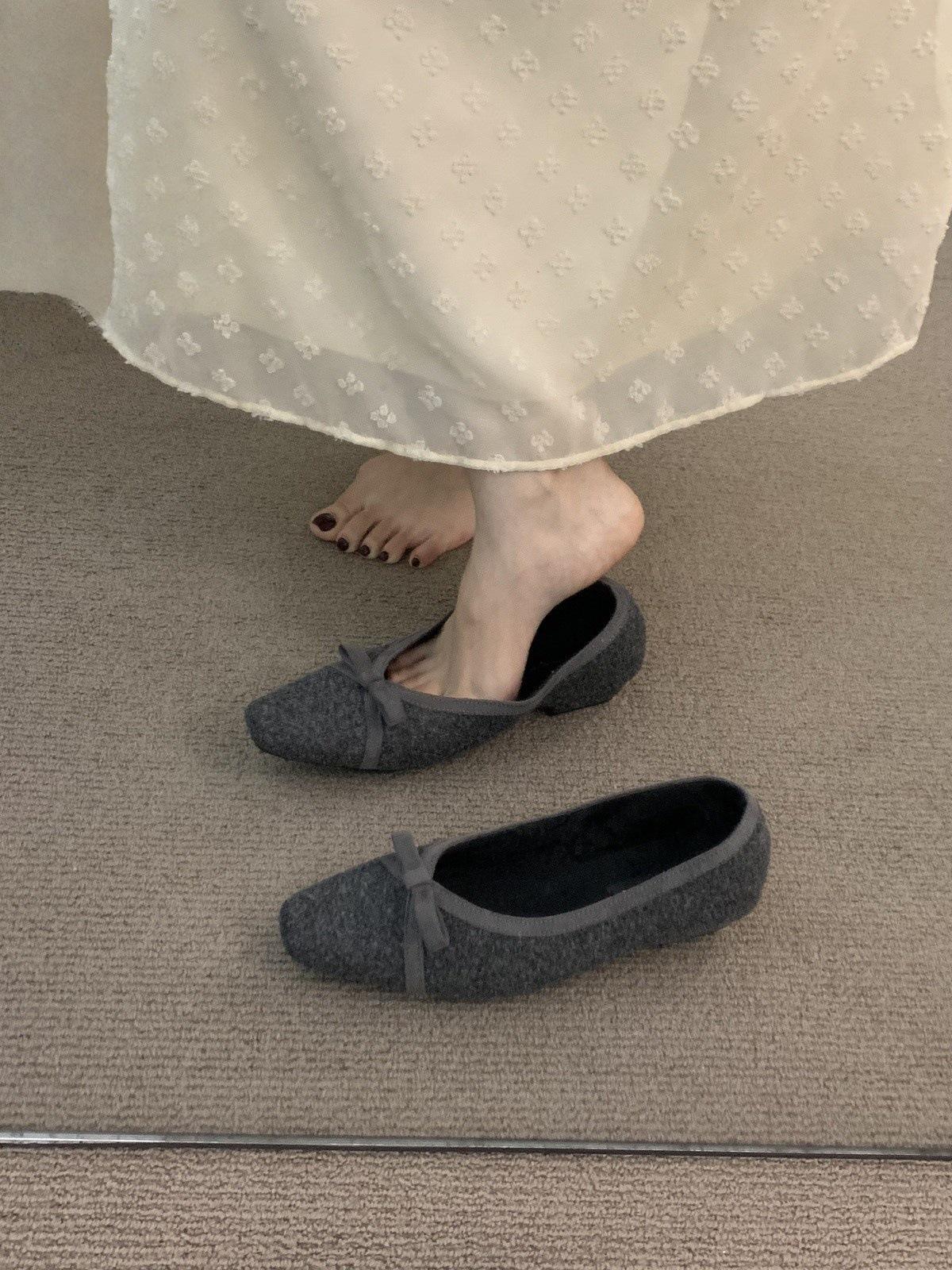 

Thick heel small fragrant wind milk apricot single shoes shoes season with skirt low heel commuting fluffy cotton shoes 40