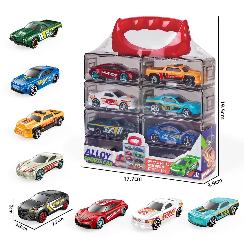 (Boxed) 1/64 Alloy Cars + Storage Box Mini Toy Set (includes 12 Cars + Layered Storage Box) Die-cast Metal, Boy's Toy, Sliding M