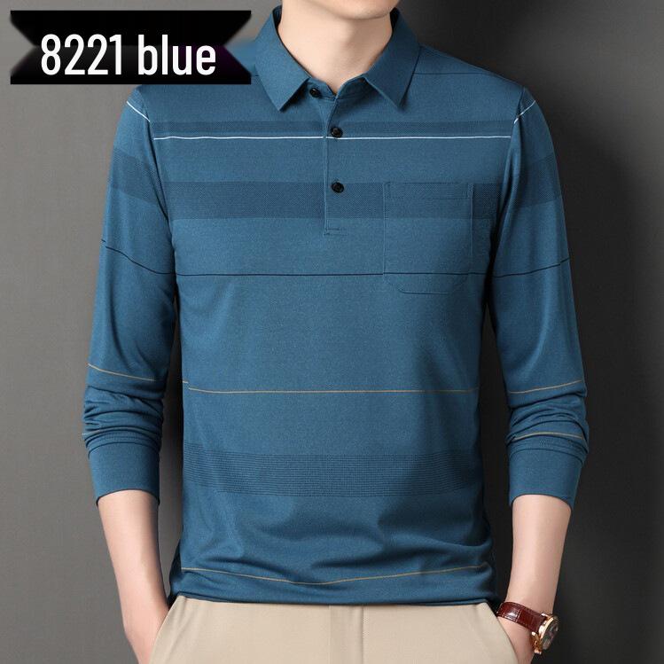 Men's Striped Autumn Cotton Polo - Long Sleeve, Turn-Down Collar, Breathable, Casual Business Shirt