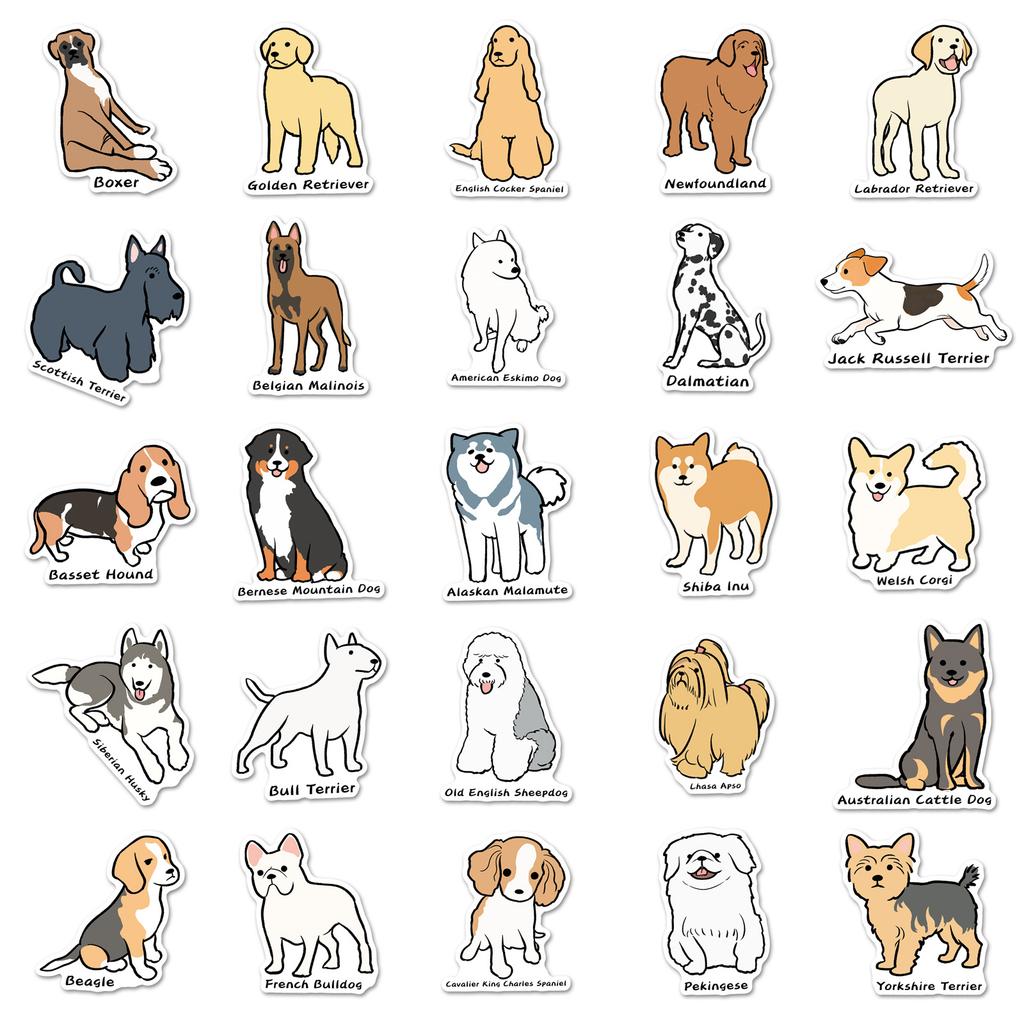 50Pcs Dog Illustrated Handbook Graffiti Stickers Hand-Drawn Dogs Cartoon Decal Diy Luggage Phone Guitar Scrapbook Kid Toys