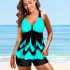 Maillot de bain Style col suspendu pour femme, maillot de bain Tankini imprimé vagues dégradé bleu