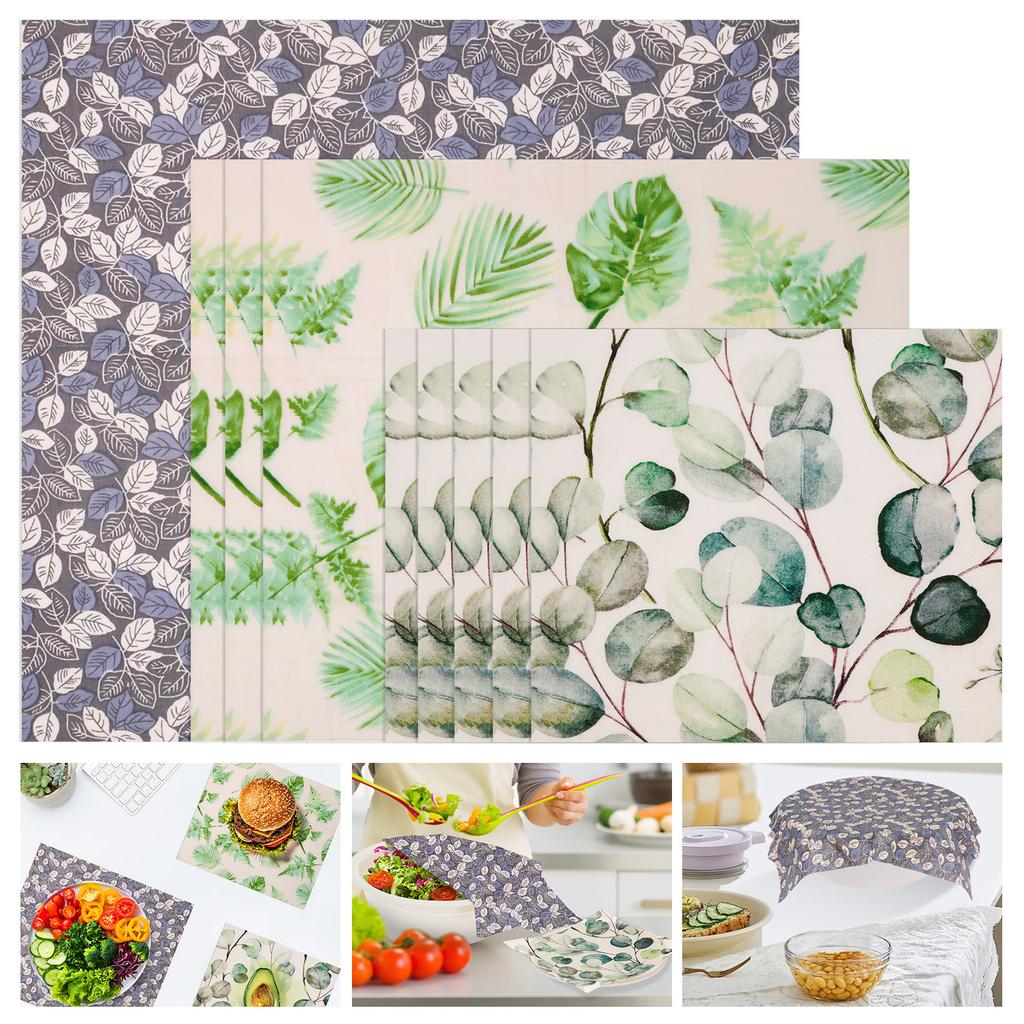 9 Pcs Reusable Beeswax Wrap for Food Organic Cotton Beeswax Papers Small Medium Large Bread Sandwich Wrapper Bowls Covers