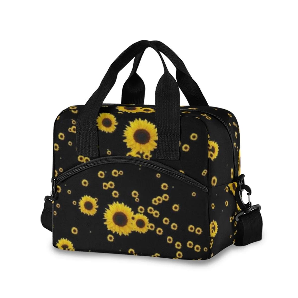 

2025 New Women Lunch Bag Fresh Insulation Cold Bales Thermal Oxford Waterproof Convenient Leisure Bag Sunflower Print Tote Bolso