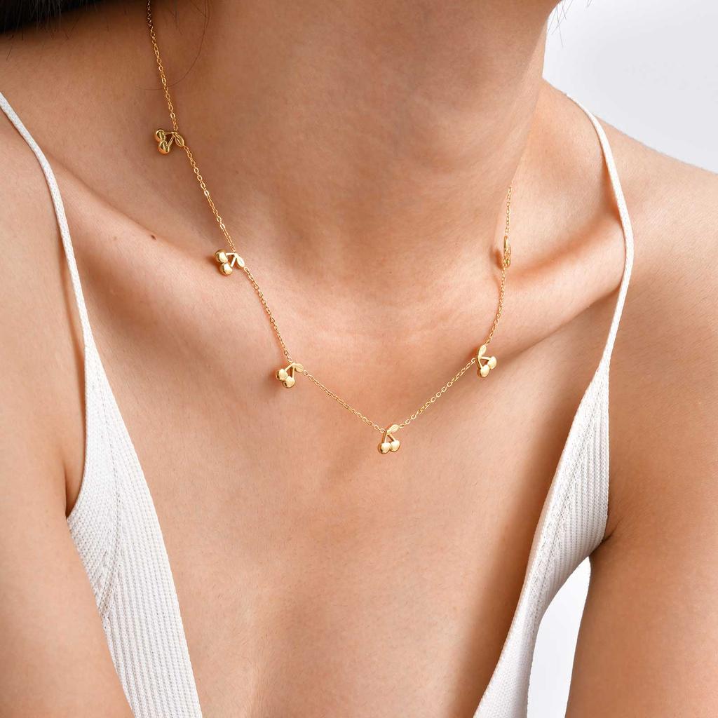 Fashion Chic Stainless Steel Cherry Chain Necklace, 18k Gold Plated Waterproof Charm Necklace, Exquisite Jewelry for Women Gift