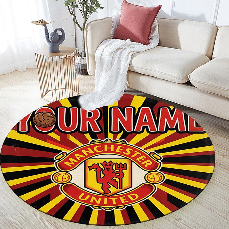 Custom Name,Manchester United FC pattern round rug,Carpet Rug for Living Room Bedroom Playroom ,Non-slip Floor Mat,Holiday Gifts and Birthday Gifts.
