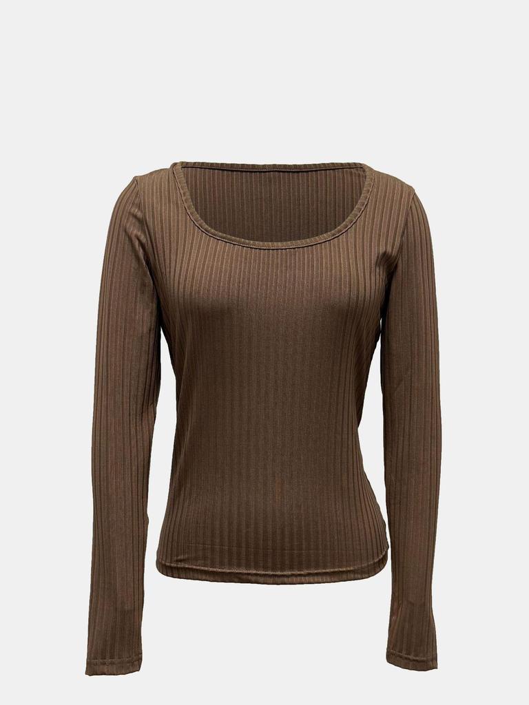 Evropský & Americký Žebrovaný Crew Neck Jednobarevný Jasný Dámský Jarní Crop Top Bodycon Dlouhý Rukáv