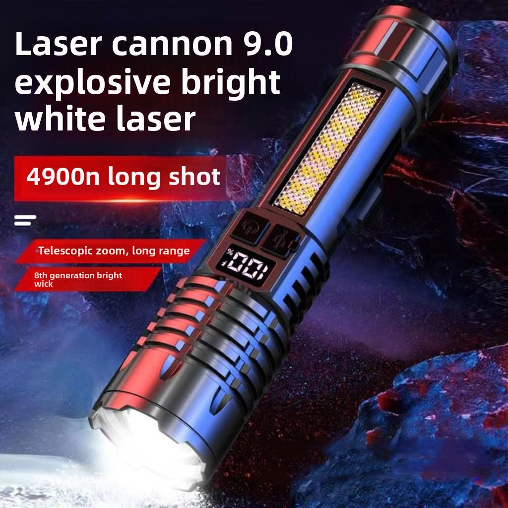 Portable Zoom Torch High Power LED Flashlight Type-C Rechargeable Waterproof Light with COB Side Lamp for Outdoor Camping Hiking