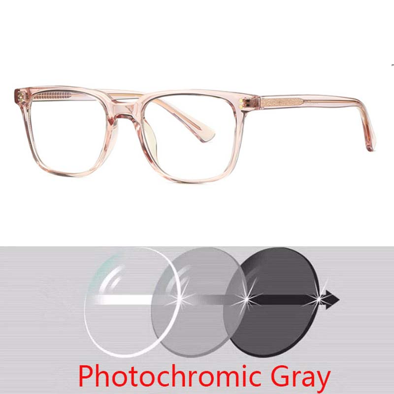 Square Rivets Photochromic Glasses Men Women Myopia Eyeglasses Students Short Sight Eyewear 0 -0.5 -1 -1.25 -1.5 -2.0 To -6